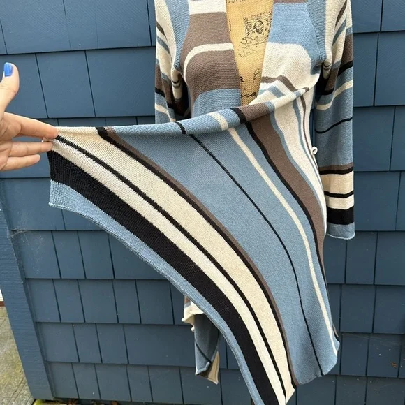 💙🤎🤍Goddis S/M blue tan cream black Naples sweater cardigan drape - Picture 2 of 10